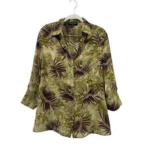 Della Spiga Italy Tropical‎ Palm Leaf Print Button Down Shirt Resort Wear Size 8